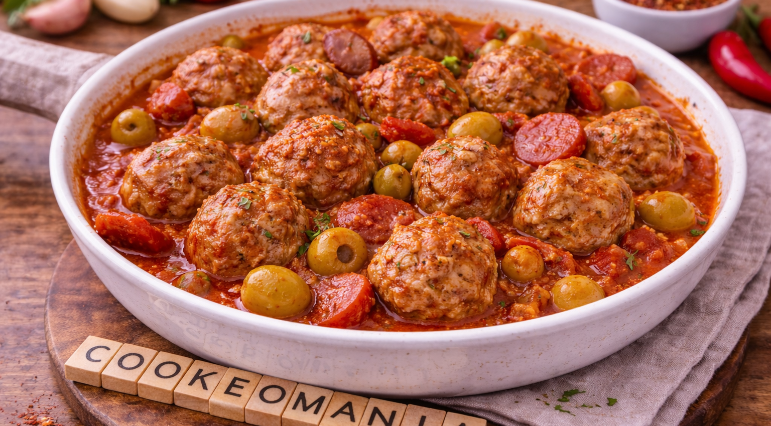 Boulettes de bœuf à la catalane au chorizo et olives vertes