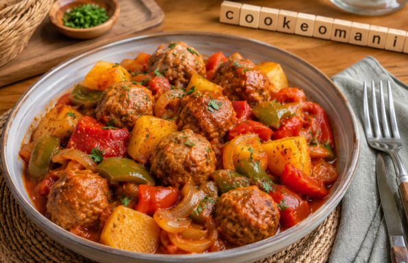 Boulettes sauce basquaise au Cookeo, le plat complet aux pommes de terre et poivrons