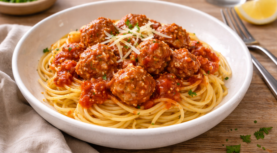 Boulettes à la tomate au Cookeo et pâtes façon trattoria