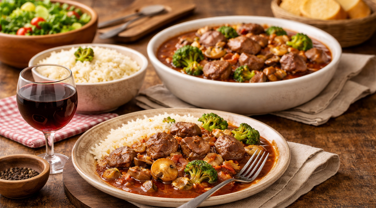 Bœuf au vin rouge, riz et petits légumes au Cookeo la recette facile et familiale