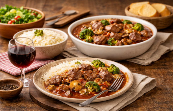 Bœuf au vin rouge, riz et petits légumes au Cookeo la recette facile et familiale
