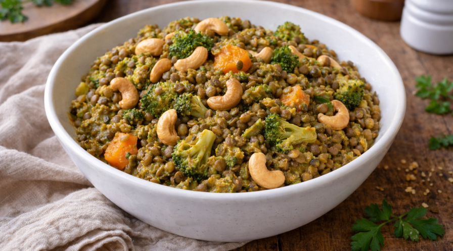 Curry coco de lentilles au Cookeo, brocoli et cajou