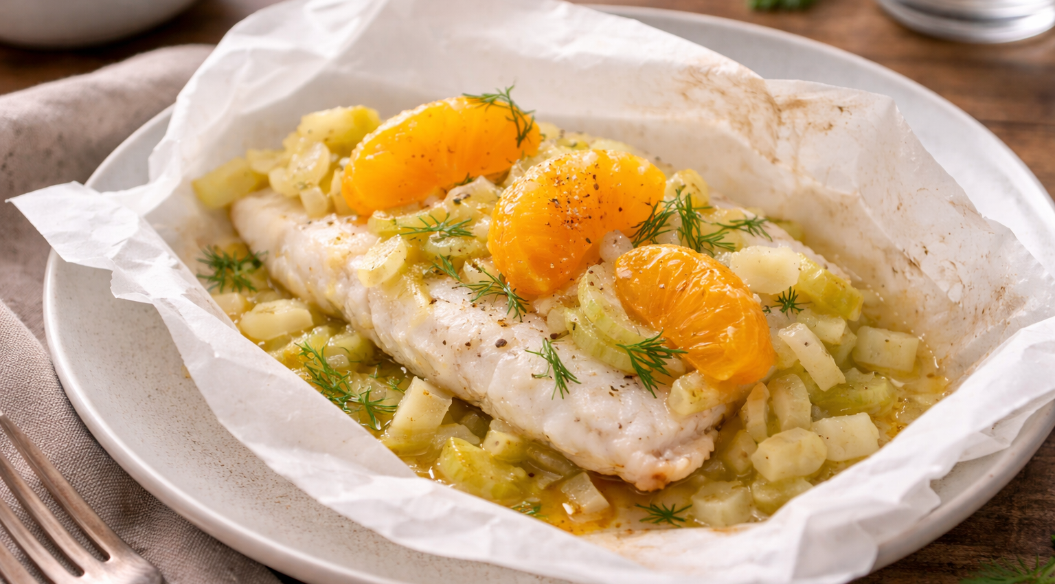 Daurade vapeur au fenouil et agrumes, spécial Cookeo