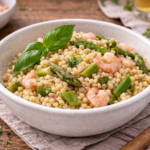 Fregola aux asperges et crevettes express au cookéo