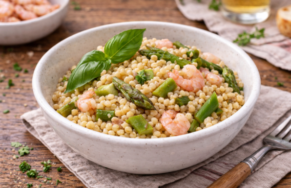 Fregola aux asperges et crevettes express au Cookeo