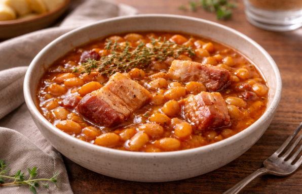 Haricots blancs caramélisés au lard et à l’érable au Cookeo