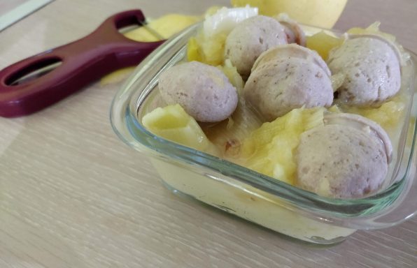 Boudin blanc, poireau et pomme au cookeo