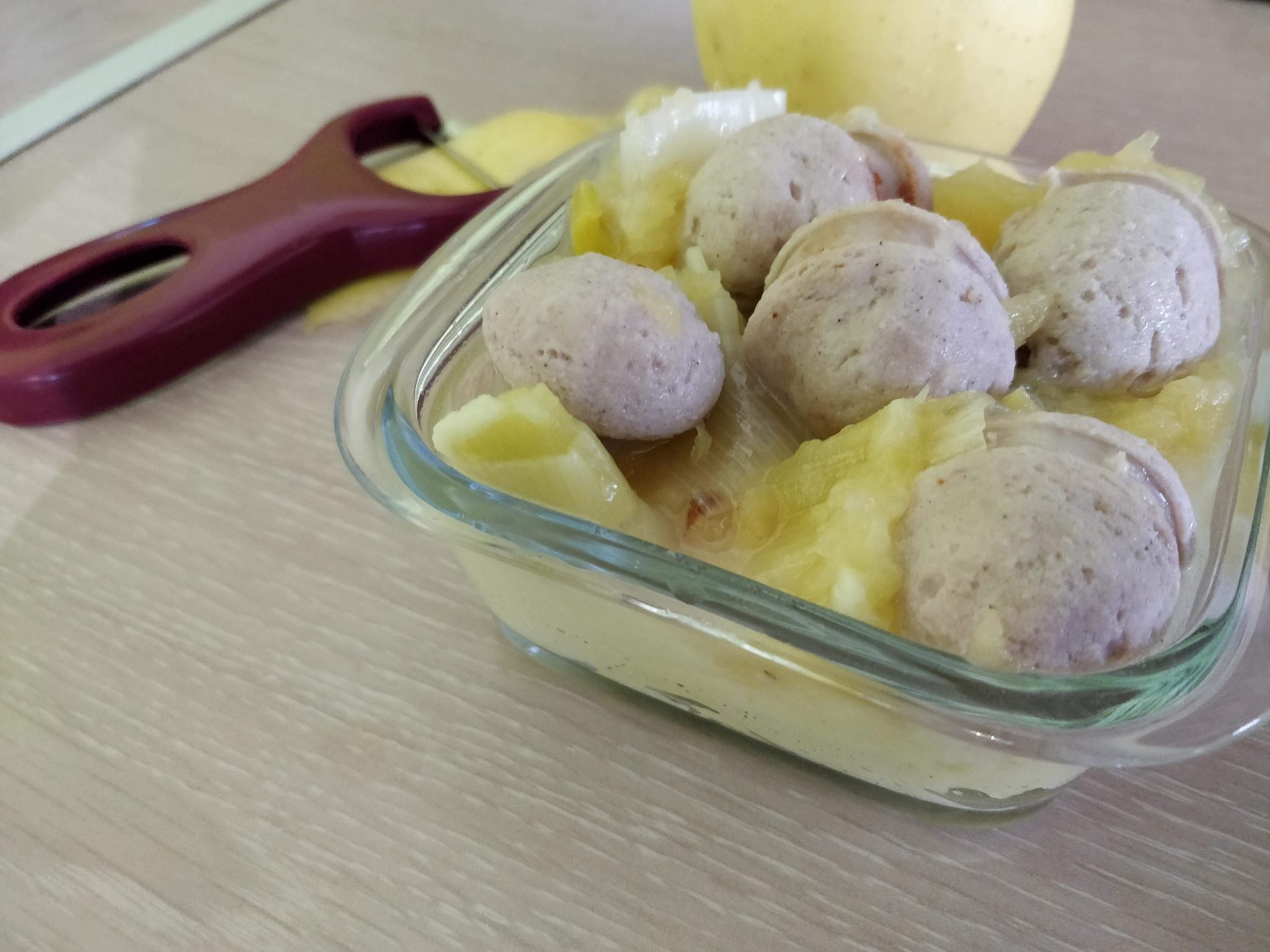 Boudin blanc, poireau et pomme au cookeo