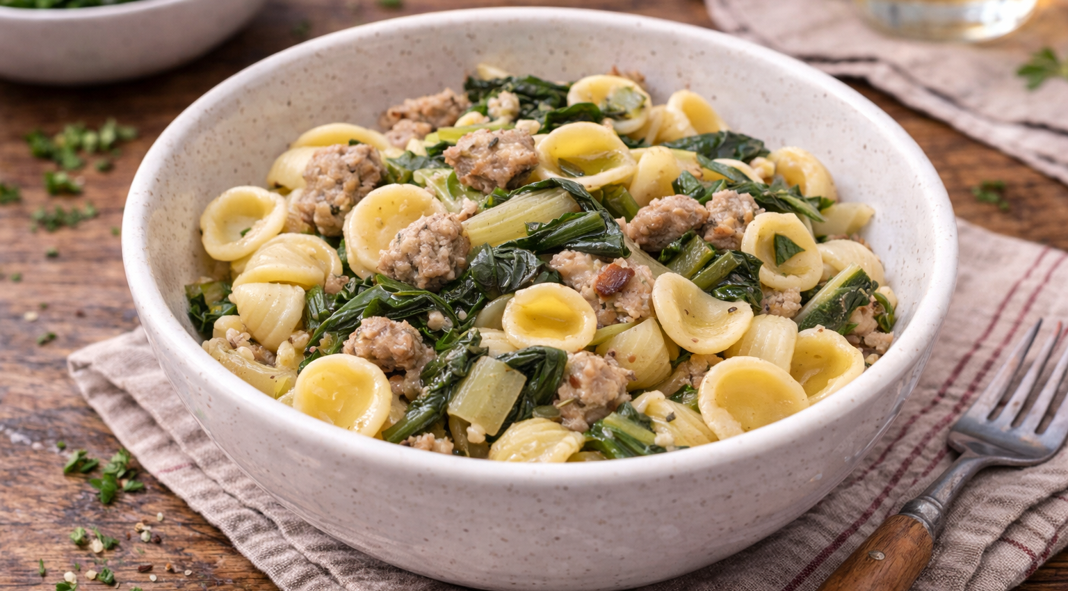 Orecchiette fraîches aux blettes et saucisse au Cookeo