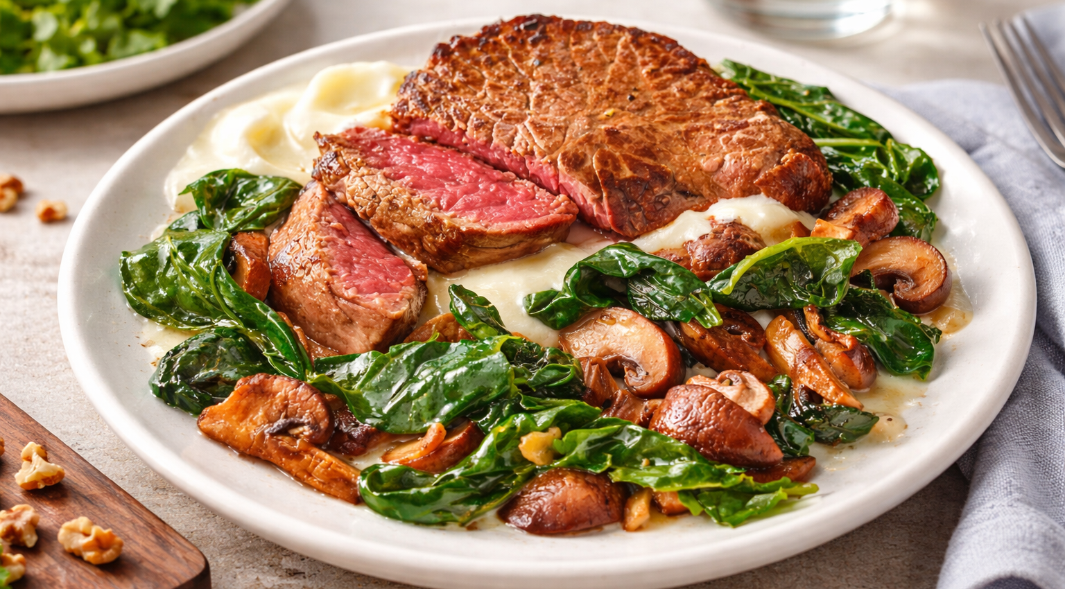 Pavés de bœuf sauce crémeuse au bleu et champignons, spécial Cookeo