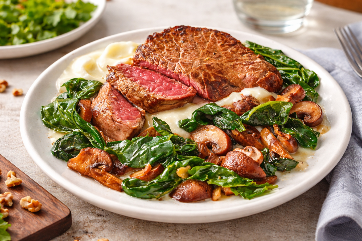 Pavés de bœuf sauce crémeuse au bleu et champignons, spécial Cookeo