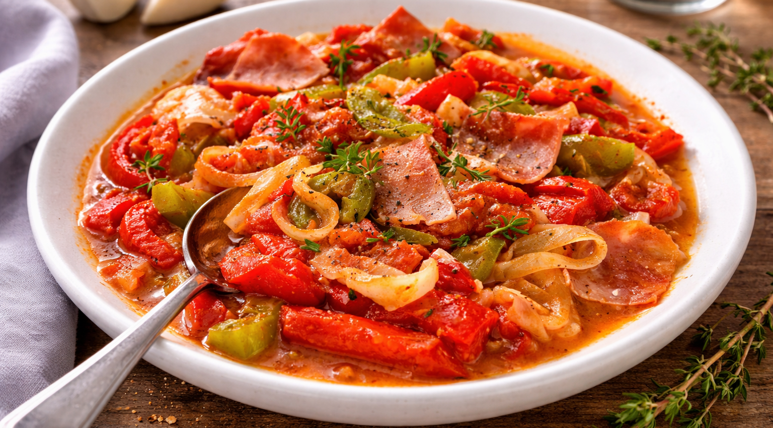 Piperade express au jambon croustillant, spécial Cookeo