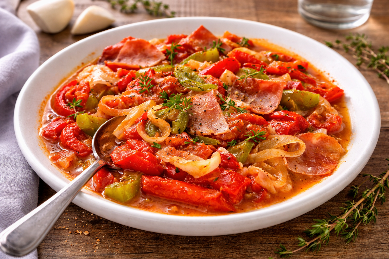 Piperade express au jambon croustillant, spécial Cookeo