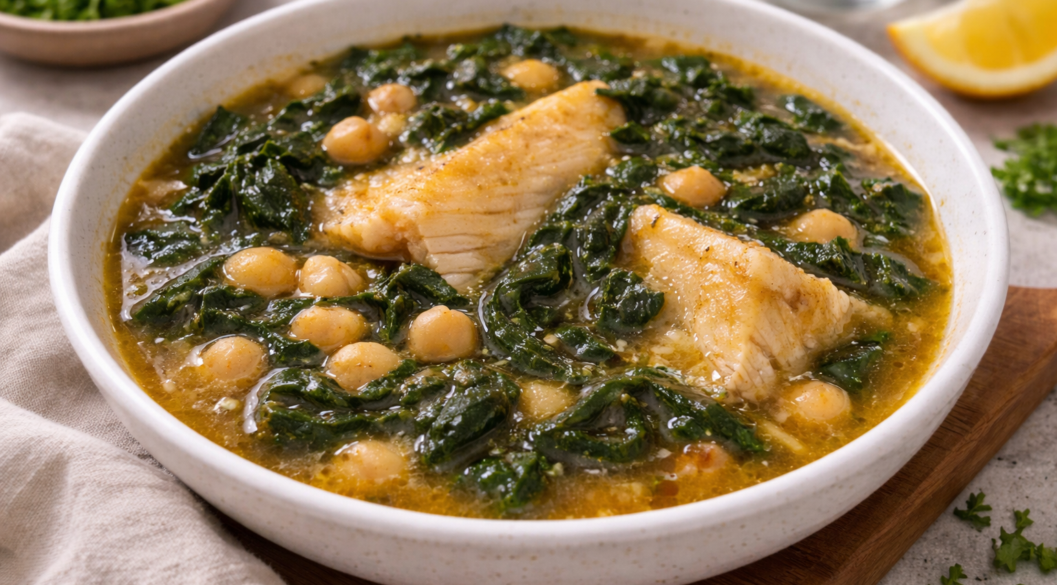 Potaje express de pois chiches, épinards et cabillaud au Cookeo