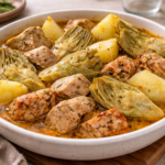 Ragoût d’artichauts et pommes de terre au lomo mariné à l'autocuiseur Moulinex