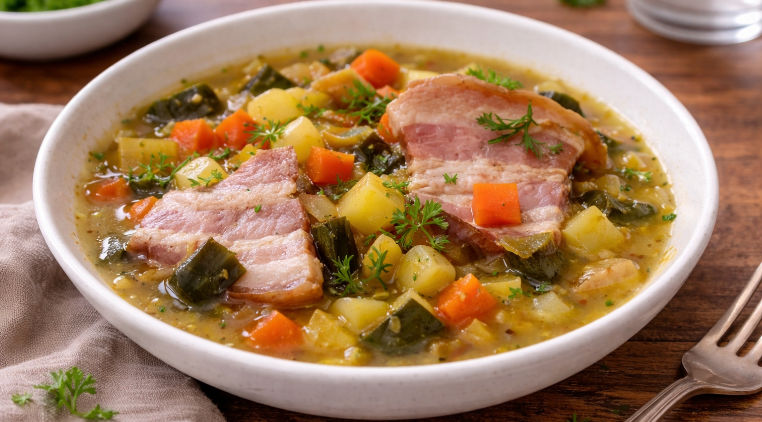 Soupe rustique aux légumes et poitrine fumée au Cookeo