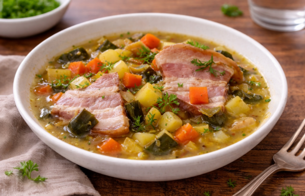 Soupe rustique aux légumes et poitrine fumée au Cookeo