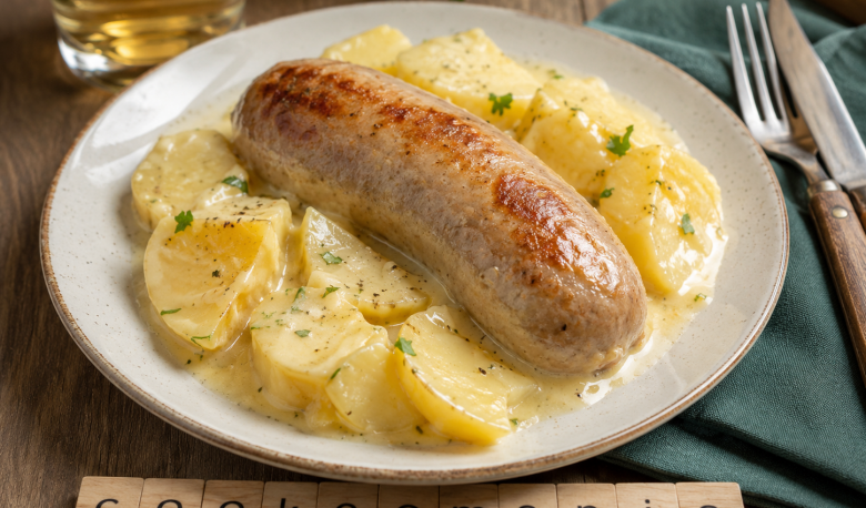 Andouillettes et pommes de terre au Cookeo, sauce raclette fondante au vin blanc