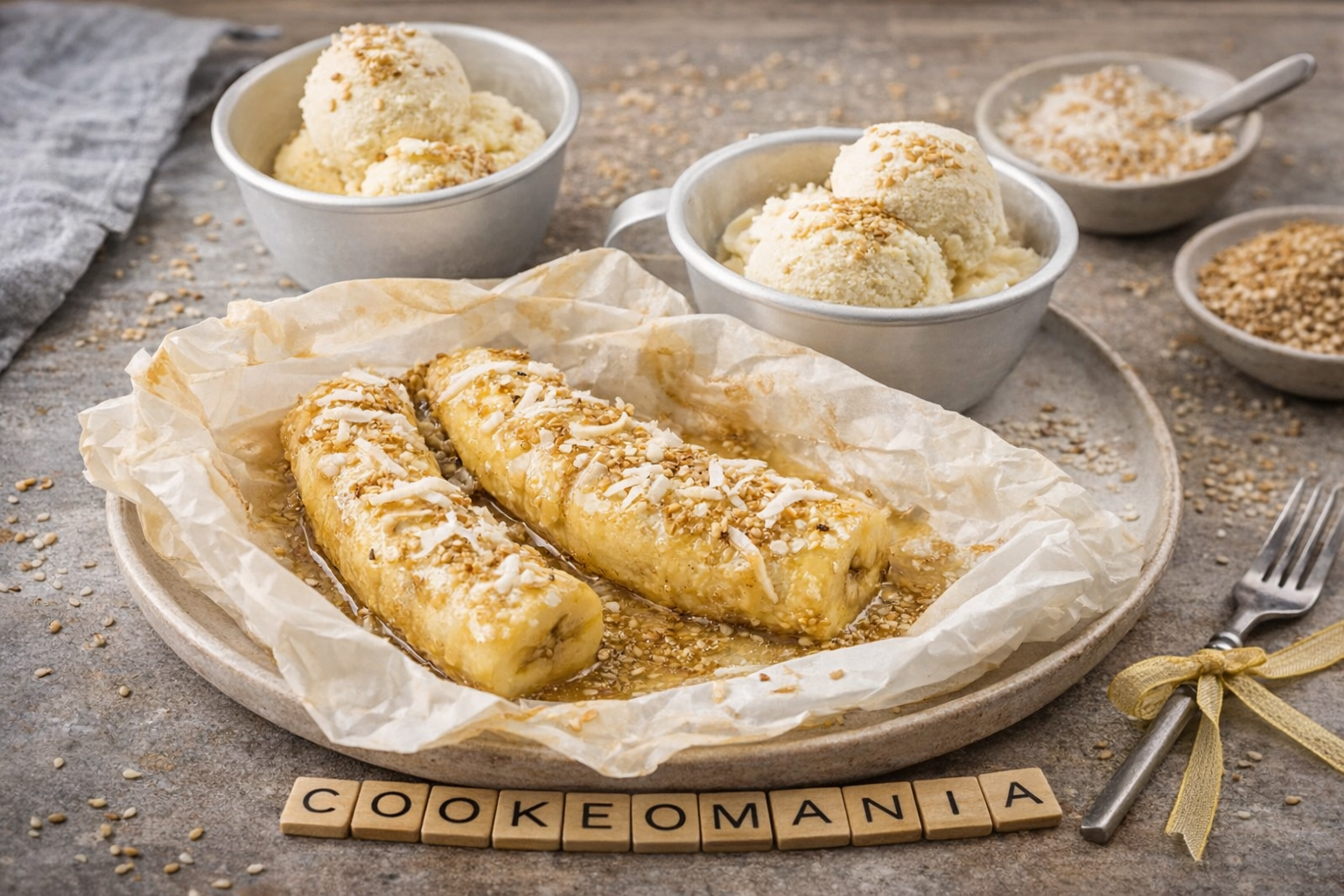 Bananes en papillote au sésame et coco au Cookeo