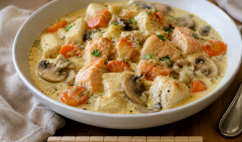 Blanquette de poissons au Cookeo, cabillaud, saumon et sauce crémeuse au paprika