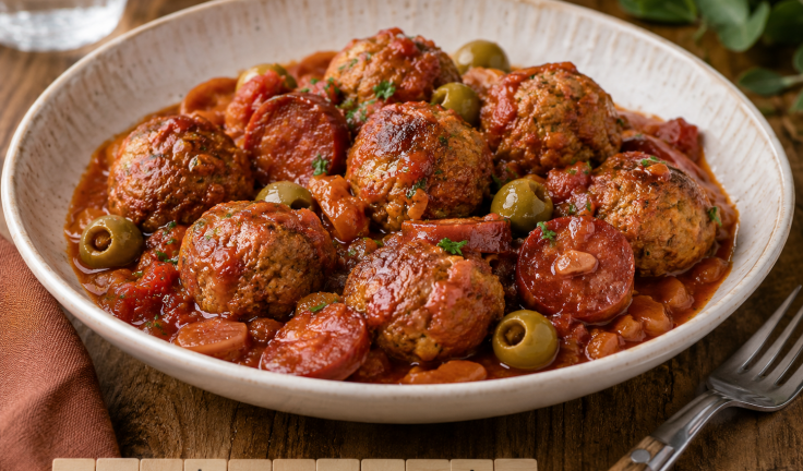 Bœuf à la catalane au Cookeo, boulettes moelleuses au chorizo et olives vertes