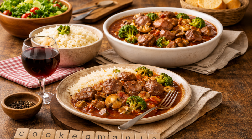 Bœuf au vin rouge, riz et petits légumes au Cookeo la recette facile et familiale