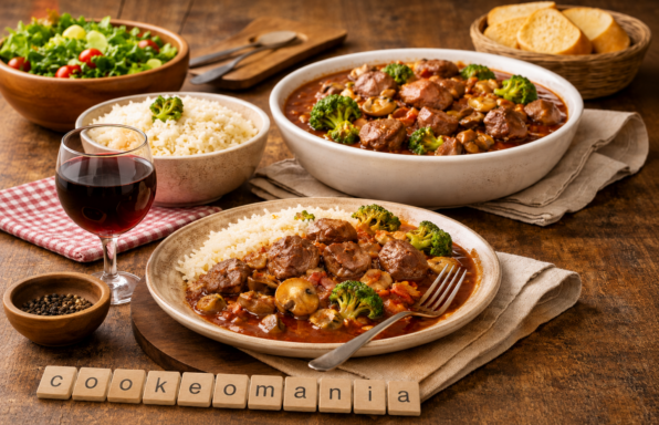Bœuf au vin rouge, riz et petits légumes au Cookeo la recette facile et familiale