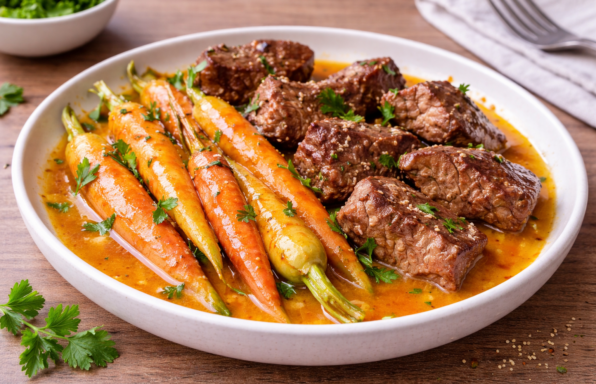 Bœuf fondant aux carottes fanes et jus d’orange (Cookeo)