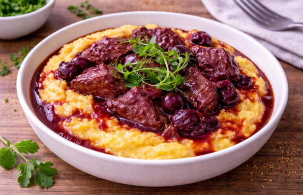 Bœuf mijoté aux cerises noires et polenta crémeuse (Cookeo)
