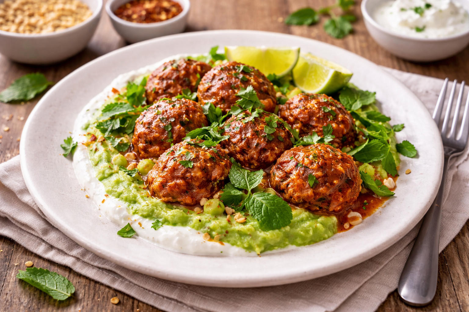 Boulettes d’agneau à la tomate et purée de petits pois (Cookeo)
