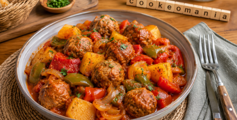 Boulettes sauce basquaise au Cookeo, le plat complet aux pommes de terre et poivrons