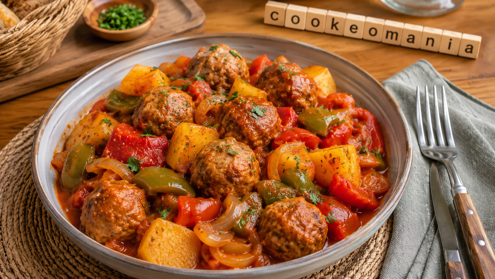 Boulettes sauce basquaise au Cookeo, le plat complet aux pommes de terre et poivrons