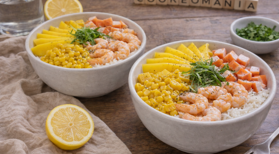 Bowl hawaïen au riz, crevettes et mangue au Cookeo