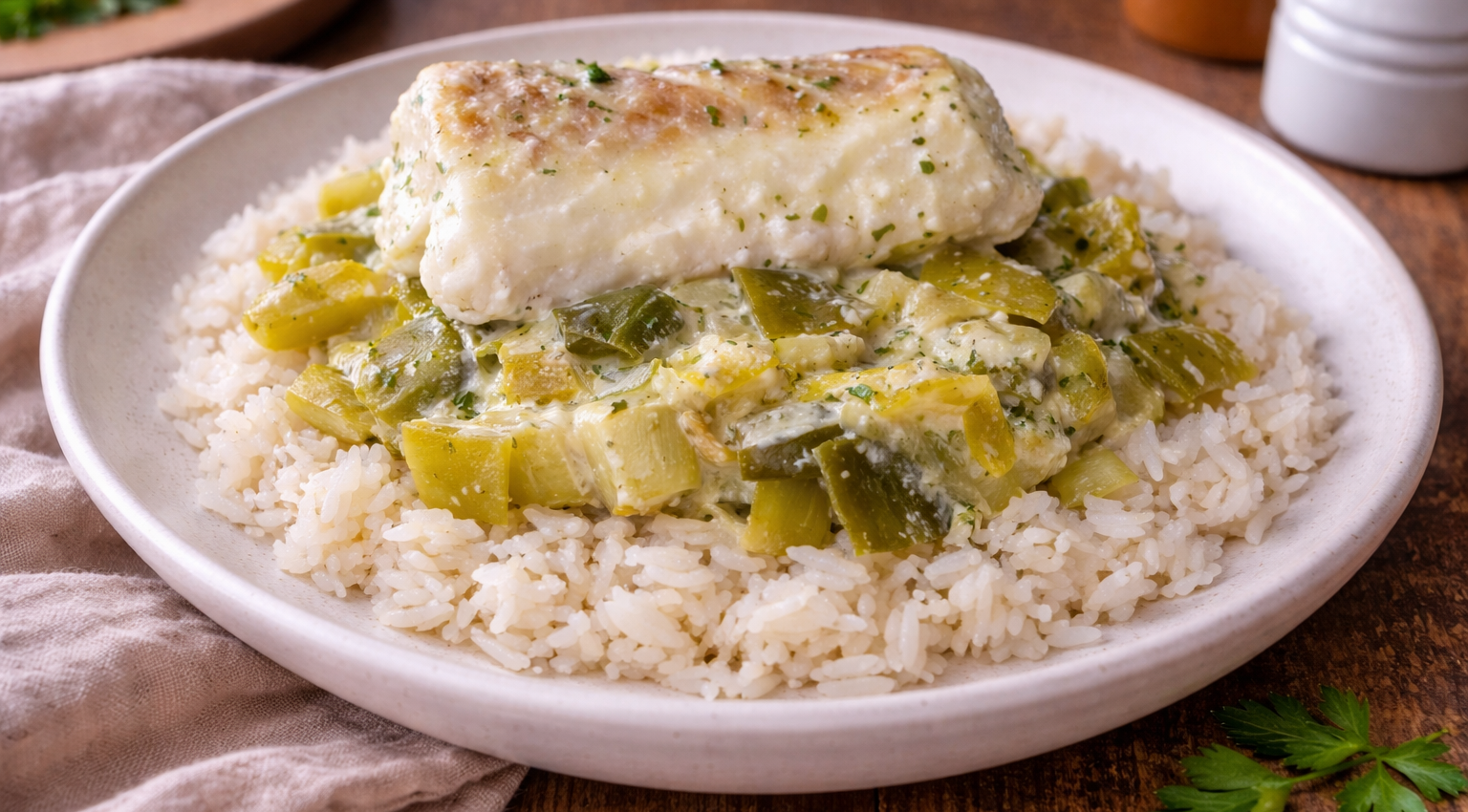 Cabillaud fondant aux poireaux et fromage aux herbes au Cookeo