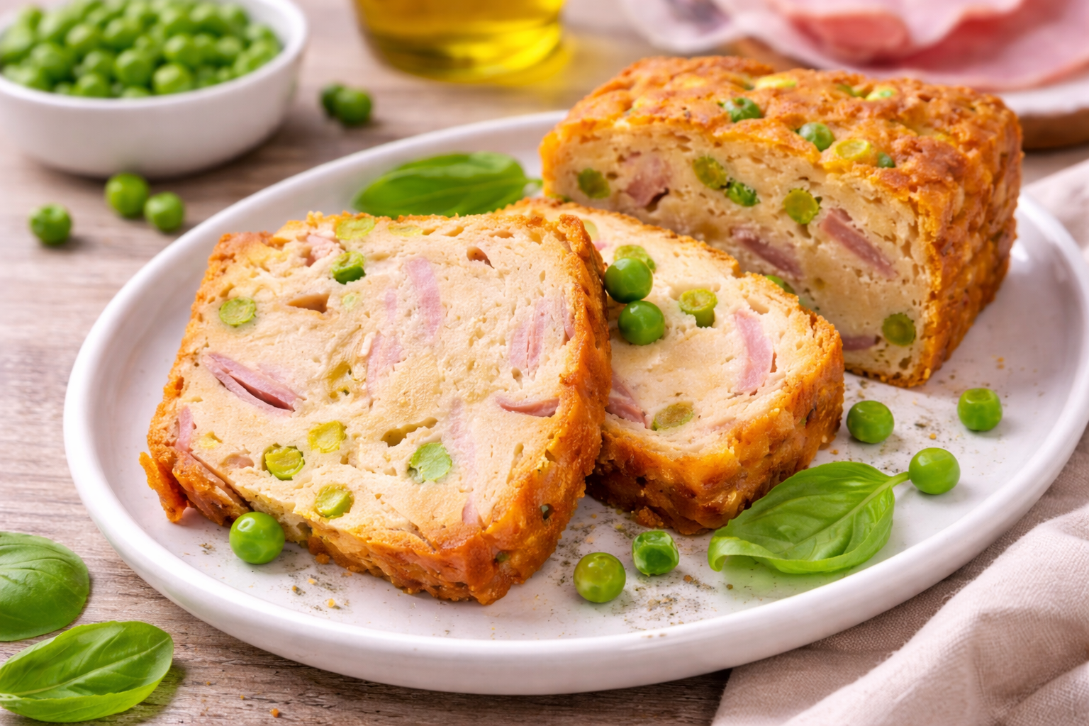 Cake moelleux jambon, petits pois et mozzarella au Cookeo
