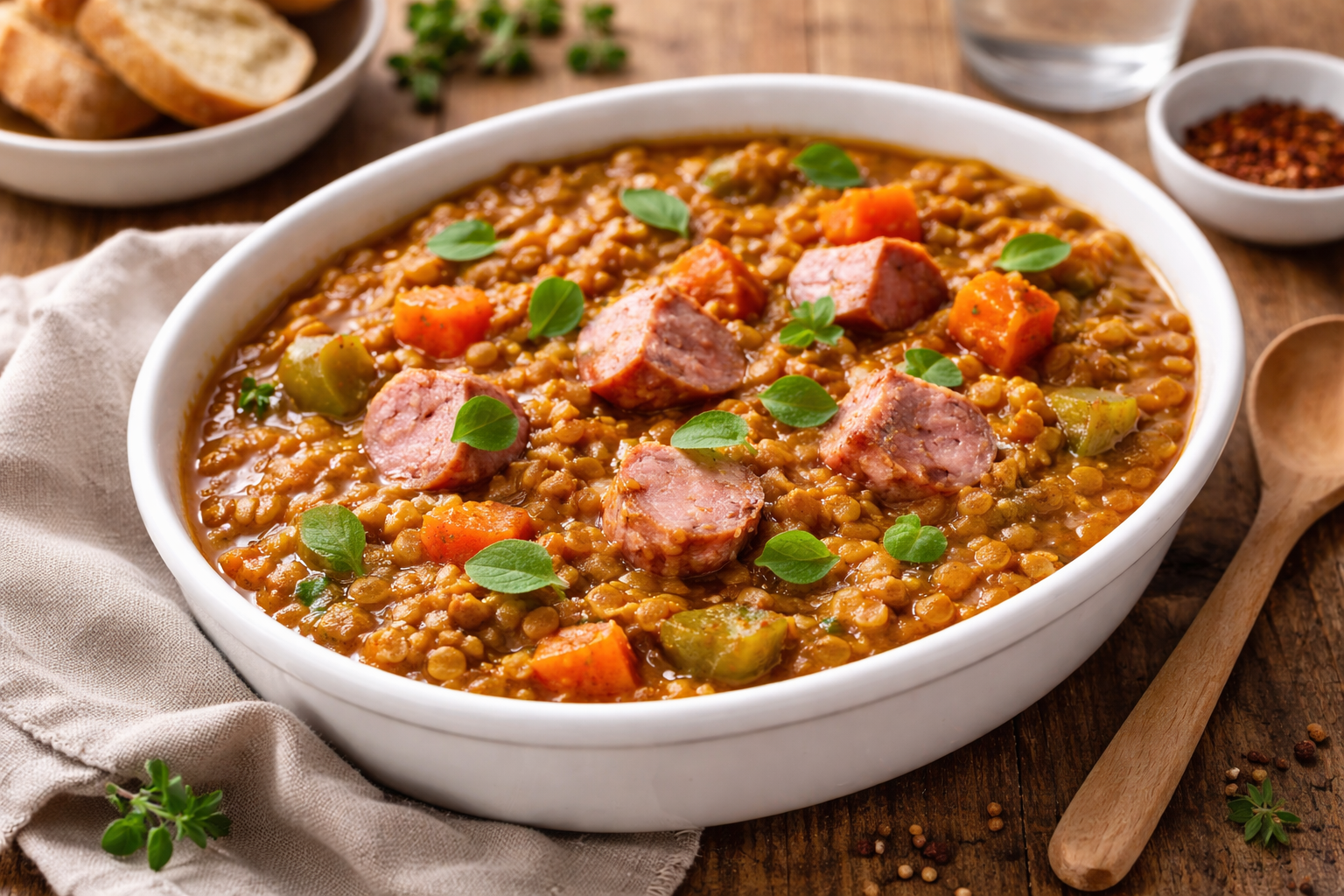 Cari express de saucisses fumées, lentilles vertes et légumes au Cookeo