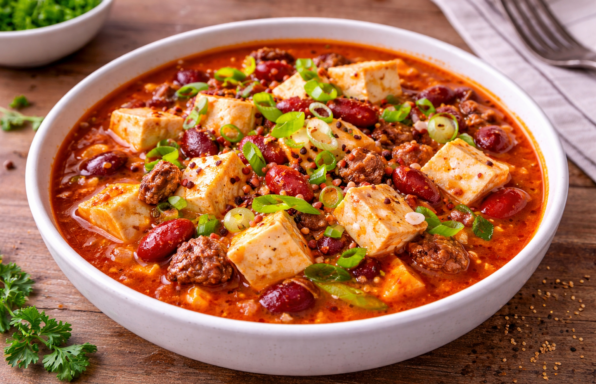 Chili asiatique express bœuf–haricots rouges au tofu soyeux (Cookeo)