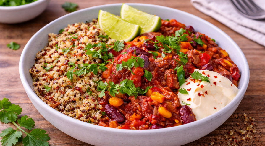 Chili minute au quinoa, maïs et haricots rouges (Cookeo)