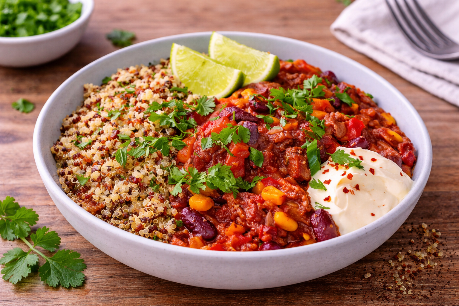 Chili minute au quinoa, maïs et haricots rouges (Cookeo)