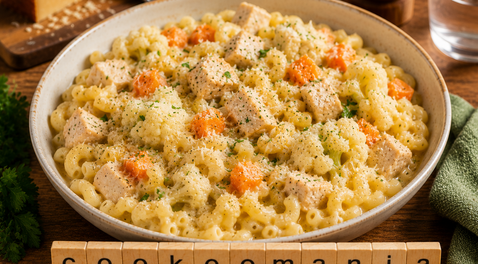 Coquillettes au poulet, chou-fleur et carottes au Cookeo, le plat complet crémeux qui réconforte