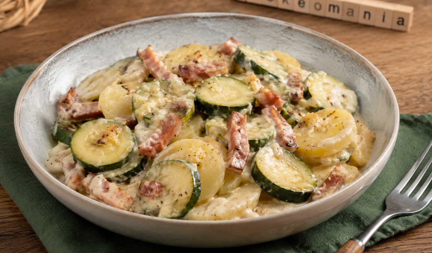 Courgettes, pommes de terre, bacon et roquefort au Cookeo, le plat fondant qui a du caractère