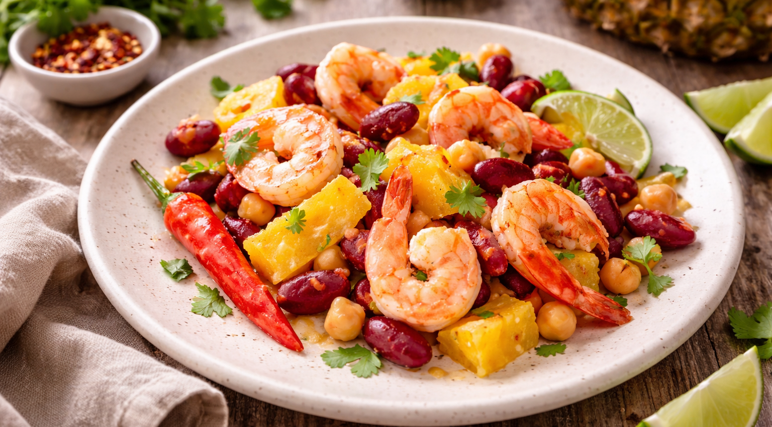 Crevettes minute aux haricots rouges et ananas, façon cocotte au Cookeo