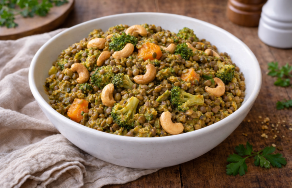 Curry coco de lentilles au Cookeo, brocoli et cajou