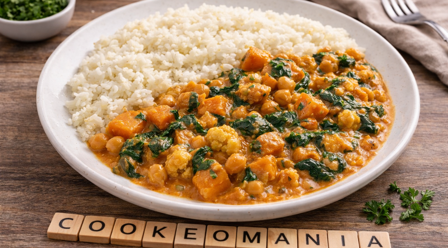 Curry de patate douce, chou-fleur et pois chiches au Cookeo