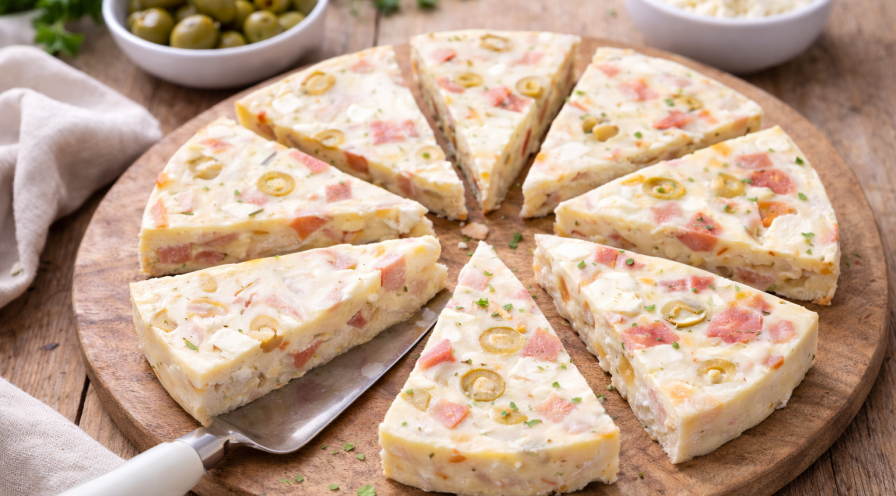 Flan salé jambon, olives vertes et feta au Cookeo