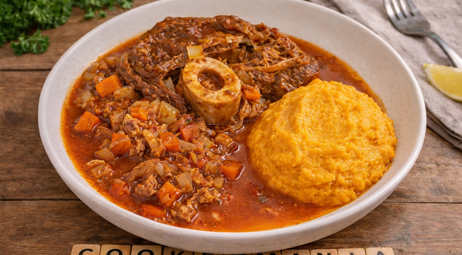 Jarret de veau façon ossobuco et purée patate douce céleri au Cookeo