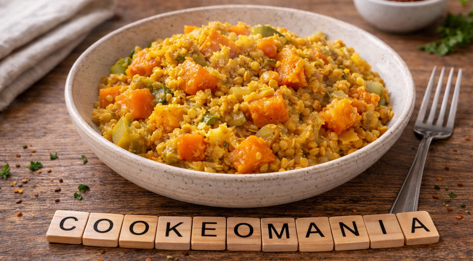 Lentilles corail fondantes au poireau et potimarron au Cookeo