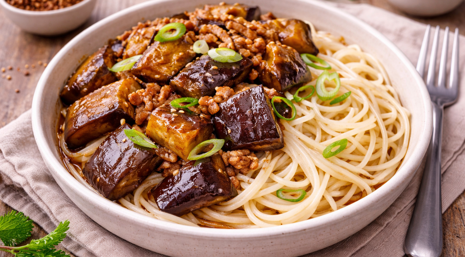 Nouilles japonaises au porc et aubergines fondantes (Cookeo)