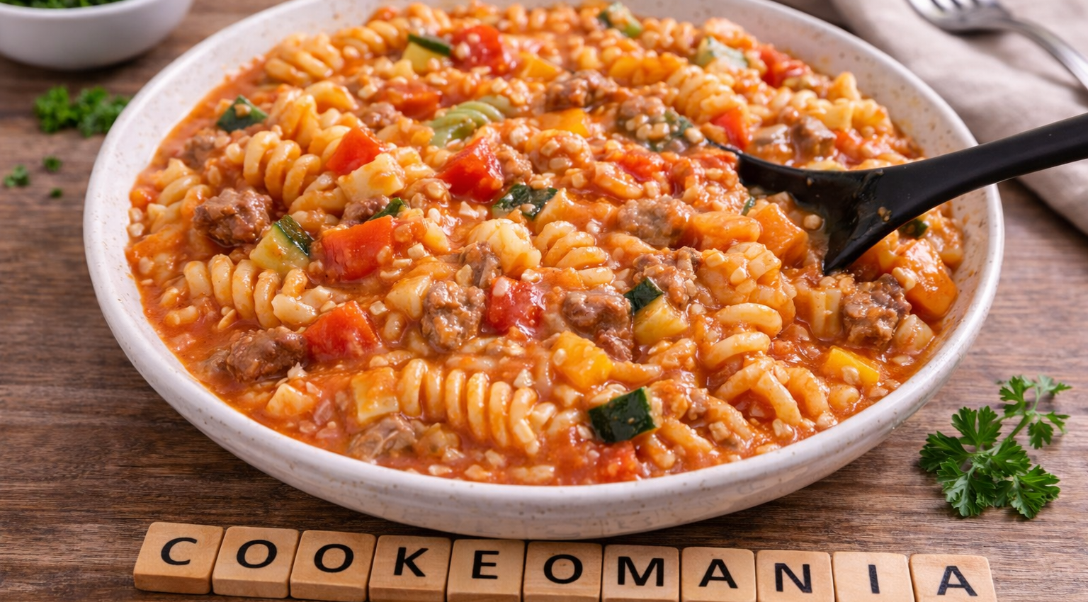 One pot de pâtes à la viande hachée et aux légumes au Cookeo