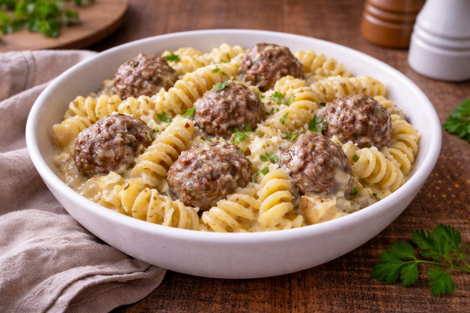 One pot fusilli-boulettes au Cookeo, duo mozzarella et gruyère